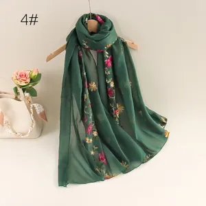 Lightweight breathable embroidered cotton linen scarf for women ethnic style soft sun shawl