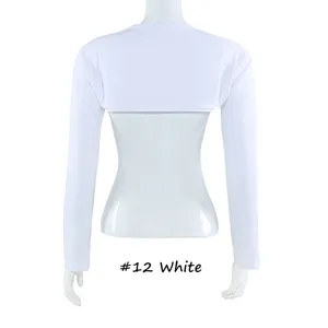 Vue arrière détaillée du design des manches de bolero en coton modal blanc anti-uv.