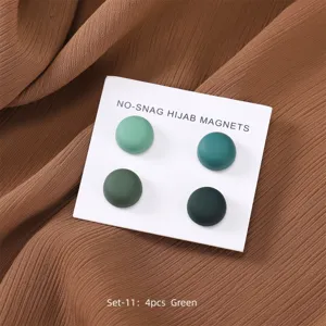 Macaron color round magnetic hijab pins set of four green magnetic scarf clips for women