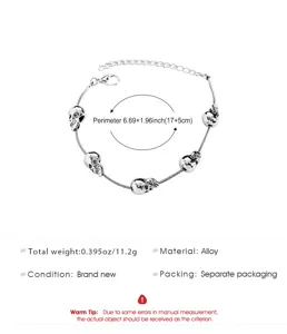 Vintage punk schedel armband voor mannen en vrouwen, gotische legering polsketting sieraden.