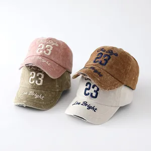 Vintage washed embroidered baseball cap for men and women, stylish distressed casual hat.