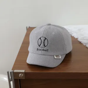 Kids corduroy short brim baseball cap grey infant hat spring autumn sunshade duckbill hat