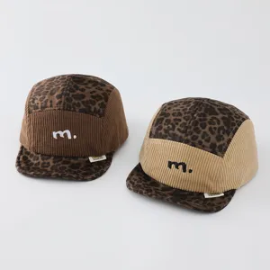 Leopard Kord Kappe Herbst Winter weiche Krempe Kinder Baseballmütze süß m Buchstabe