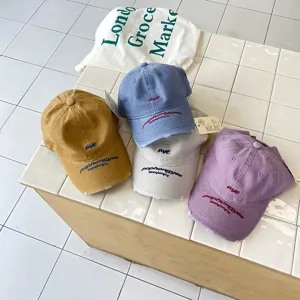 Cappellino da Baseball in Cotone Lavato Unisex Lettere Ricamate Distressed