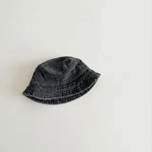 Kids washed cotton bucket hat detail, solid dark grey casual children sun hat for spring autumn