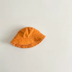Orange cotton bucket hat for kids, casual solid color sun hat for spring and autumn.