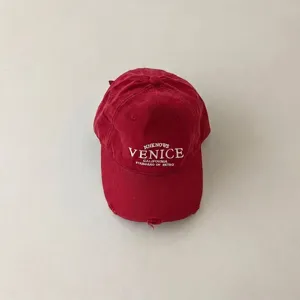 Kids retro washed baseball cap with embroidered letters, stylish streetwear sun hat for boys and girls.