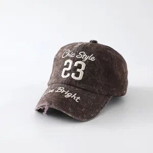 Vintage washed distressed baseball cap with embroidered chic style letters and number 23.