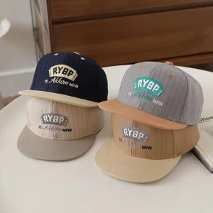 Childrens hip hop flat brim baseball cap with embroidery, stylish kids autumn hat.