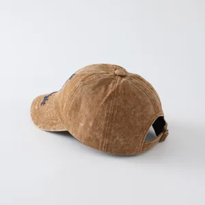 Vintage washed embroidered baseball cap, casual distressed sun hat for kids and adults daily wear.