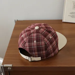 Gorra de béisbol de cuadros para niños con visera beige, sombrero de sol casual para niños y niñas.