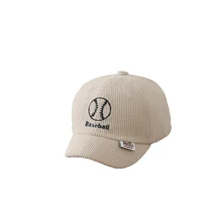 Kids beige corduroy short brim baseball cap cute toddler autumn winter sun protection outdoor hat