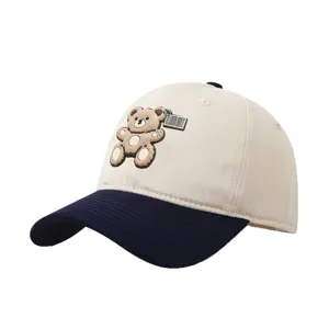 Kids baseball cap cute bear patch contrast color sun protection toddler hat spring autumn