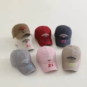Gorra de Béisbol de Algodón para Niños Letra Número Bordado Ajustable Sombrero de Protección Solar Casual para Niños Niñas