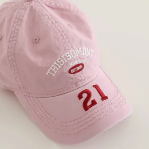 Gorra de béisbol rosa para niños con letras bordadas y número 21, estilo coreano de moda.