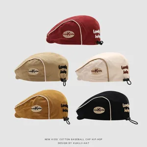 Kids Cotton Beret Hat Cute Bear Letter Embroidery Casual Flat Cap Adjustable Baby Newsboy Hat For Spring Autumn