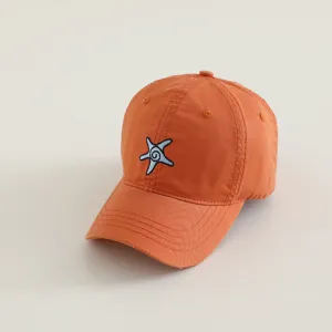Orange children baseball cap with cute blue starfish embroidery detail for spring daily wear.