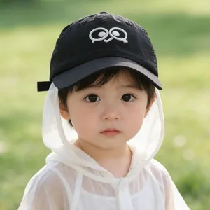 Cute baby baseball cap with funny big eyes design, breathable sunshade hat for kids summer outdoor.