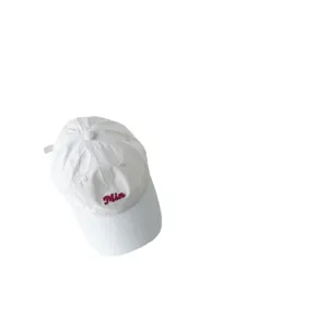 White kids baseball cap with pink embroidery letter Min, lightweight sun protection sunhat.