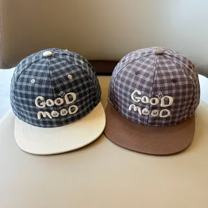 Gorra de béisbol de ala plana a cuadros para niños con bonito diseño de bordado para primavera.