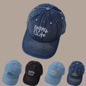Unisex Denim Baseball Cap Kids Adult Casual Sun Protection Hat With Embroidered Letter Design For Outdoor Daily Wear