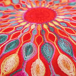 Ethnic style sunflower embroidery scarf detail texture close up warm shawl soft fabric