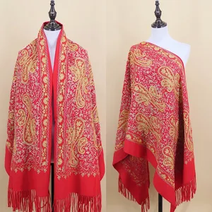 Écharpe d'Hiver pour Femmes en Faux Cachemire Chaud Élégant Paisley Brodé Glands Châle Quotidien Long