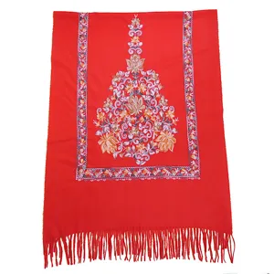 Autumn winter women faux cashmere scarf ethnic embroidered shawl thick warm cozy fashion