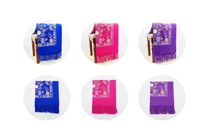 Sciarpa da donna in stile etnico bohémien in cashmere sintetiche con ricamo di foglie di ginkgo.