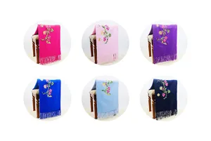 Bufanda chal para mujer de cachemira de imitación bordada con flores, elegante estilo chino.