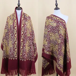 Étole cachemire brodée d'or motif cachemire châle d'hiver chaud et épais pour femme
