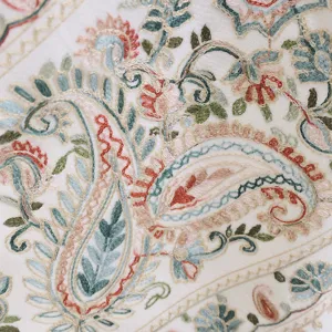 Detailed shot of ethnic cashmere feel thickened winter scarf with exquisite paisley embroidery.