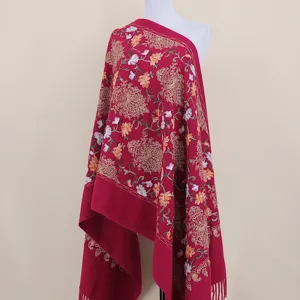 Cashmere-like embroidered floral shawl warm winter ethnic style scarf cape for women