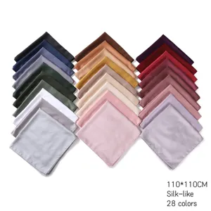 Women Large Solid Color Satin Square Scarf Silk Like Breathable Soft Lightweight Hijab Head Wrap Fashion Neck Scarf