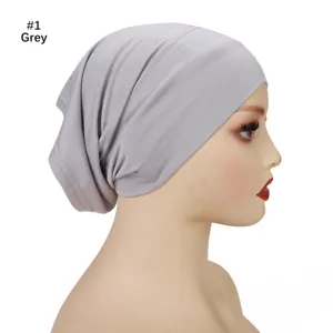 Modal stretch inner hijab cap side view, soft breathable solid color under scarf for women.