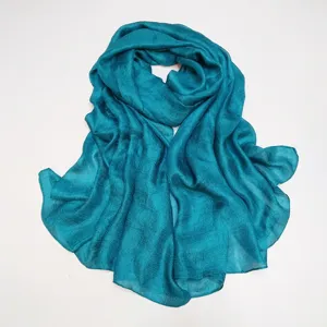 Solid color imitation silk linen scarf, large soft shawl head wrap for women style.