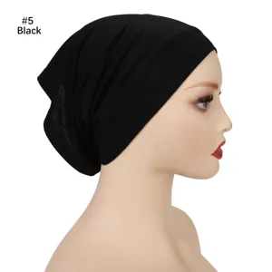 Black modal under-cap hijab side view detail showing soft breathable elastic wide brim design.