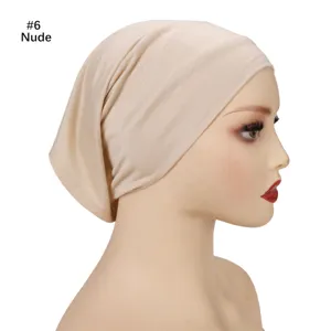 Detail view of the soft modal nude under-cap, showing elastic tube design and stretchable fabric.