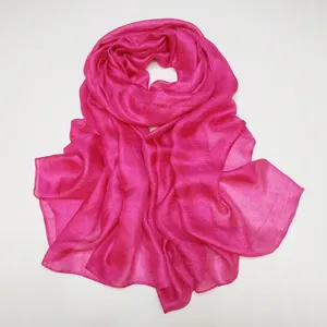 Bright pink solid color imitation silk linen soft large scarf hijab shawl for women daily wear