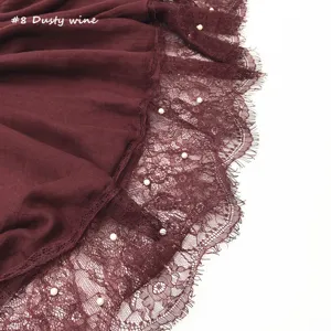 Katoen linnen sjaal kant details parel elegant vintage omslagdoek winter accessoire