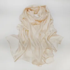 Beige solid color imitation silk linen soft large head wrap shawl scarf for women.