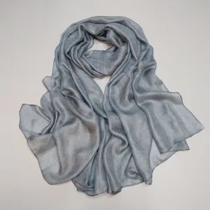Solid color imitation silk linen scarf, soft large head wrap shawl in light grey.