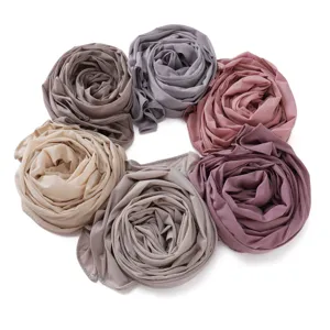 Soft breathable solid color plain elastic jersey hijab wrap scarf detail view multi color