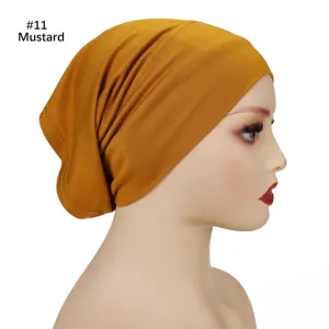 Solid color modal wide brim inner hijab cap, stretchy breathable bonnet cap for women.