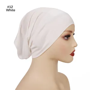 Solid color modal wide brim hijab cap, soft breathable elastic round tube inner cap for women.