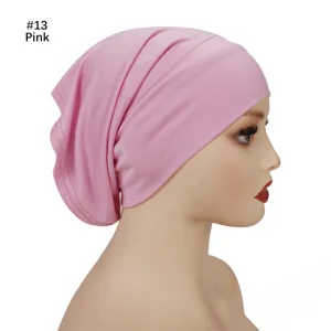 Solid color modal wide-brim undercap detail, soft breathable elastic tube headscarf inner cap.