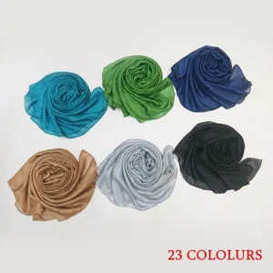 Imitation silk linen solid color hijab scarf soft large shawl head wrap for women.