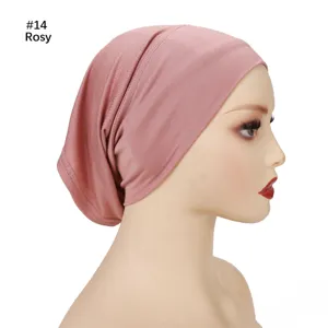 Solid color modal wide brim under cap breathable elastic headscarf for daily wear