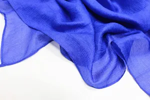 Blue solid color textured scarf soft imitation silk linen shawl large size head cover