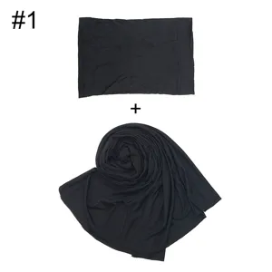 Einfarbig Baumwolle Modal Damen Schal und Innenkappe Set weich Hijab Kombination schwarz